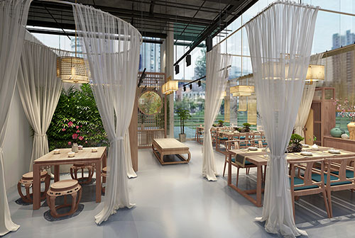 长沙200平禅意中式风格奶茶咖啡店装修设计效果图