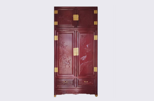 长沙高端中式家居装修深红色纯实木衣柜